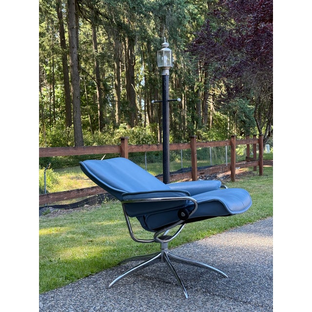 Blue Ekornes Stressless City Low-Back Recliner Chair With Standard Base For Sale - Image 8 of 10