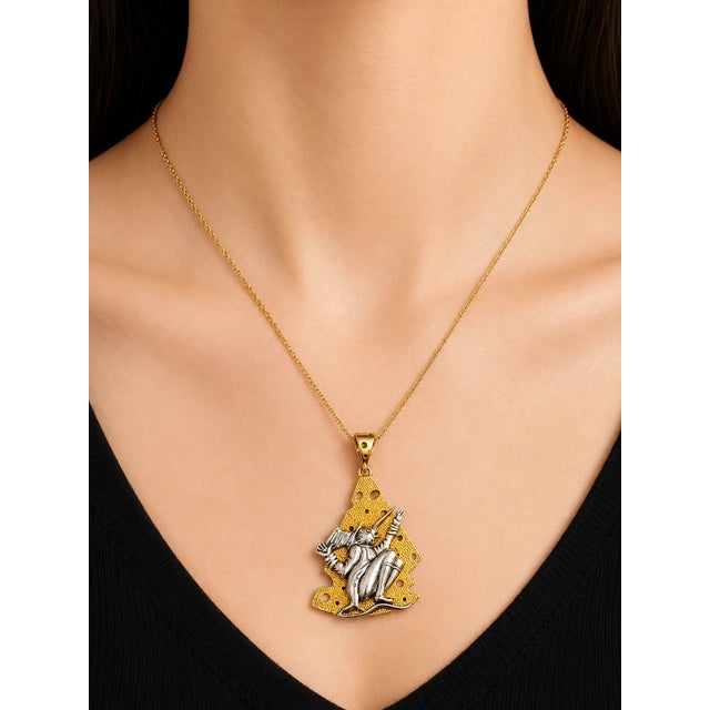 Handmade Mihail Chemiakin Slide Pendant – Seated Rat on Cheese Backdrop Crafted in 925 Sterling Silver with 22K gold...