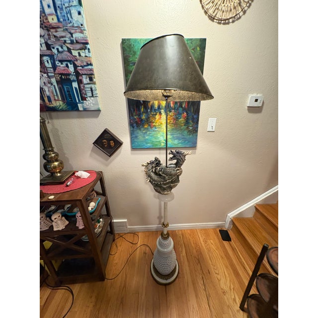 Mid 20th Century Hollywood Regency Chinoiserie Reticulated Ceramic & Dual Dragon Floor Lamp For Sale - Image 10 of 12