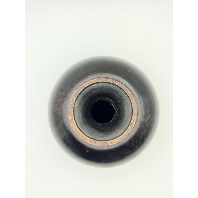 Vintage Black Glazed Stoneware Bud Vase, Asian Wabi-Sabi Ceramic, 5” For Sale - Image 4 of 5