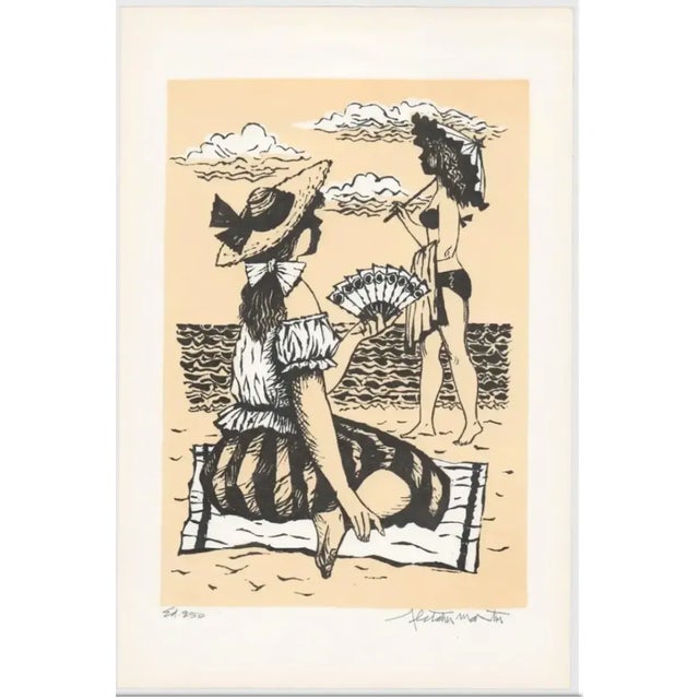 Coastal 1966 Fletcher Martin Sun Women Lithograph For Sale - Image 3 of 3