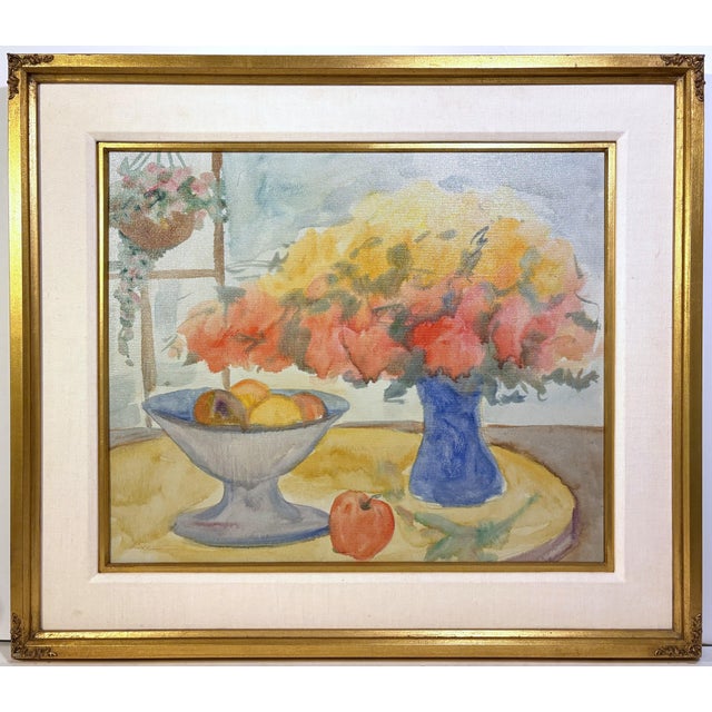 1970s Contemporary 1970s Impressionist Still Life Painting Flower Vase & Fruit Bowl For Sale - Image 5 of 5