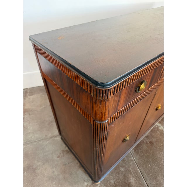 1940s Vintage 1940's Art Deco Walnut and Brass Credenza For Sale - Image 5 of 18