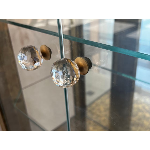 Hollywood Regency Brass Faces Dry Bar With Mirrored Interior For Sale - Image 9 of 13