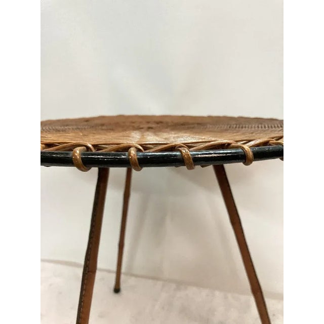 Rattan and Leather Side Table by Jacques Adnet, 1950s For Sale - Image 6 of 8