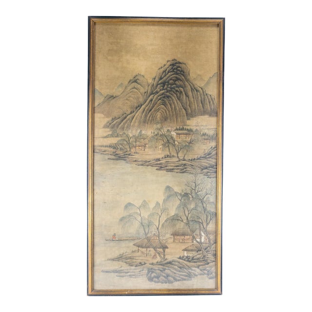 19th Century or Earlier Classical Chinese Watercolor Silk Scroll Landscape Painting For Sale
