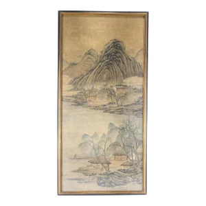 19th Century or Earlier Classical Chinese Watercolor Silk Scroll Landscape Painting
