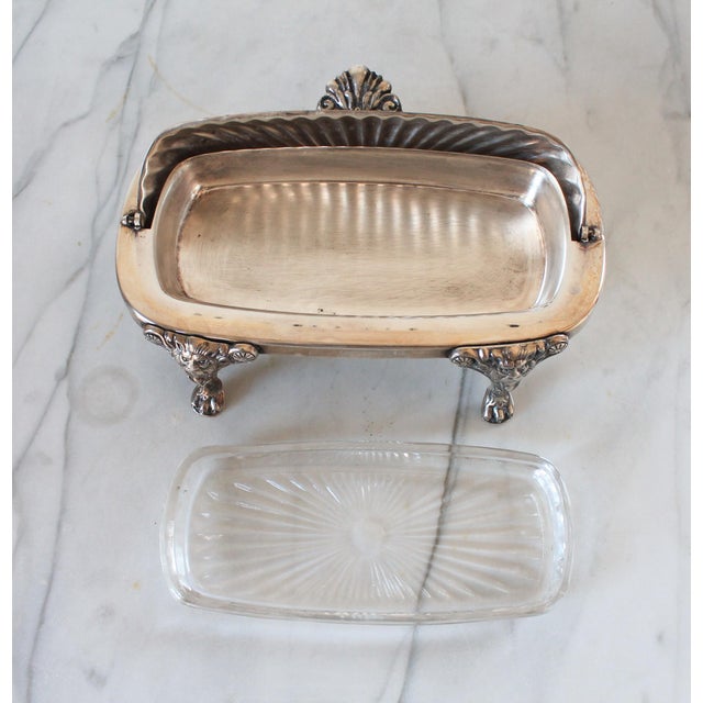 Metal Vintage Silver Plated Scalloped Butter Dish With Lions Head Feet For Sale - Image 7 of 12