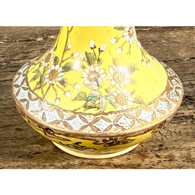 Antique Meiji Period Japanese Satsuma Ceramic Vase With Yellow Ground and Bird Decoration For Sale In Providence - Image 6 of 10