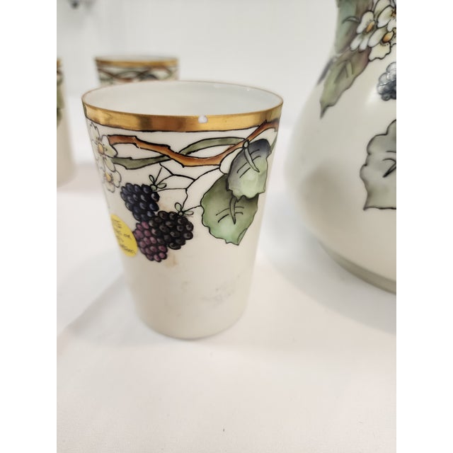 1930s Bavarian Blackberry Hand Painted Pitcher and 5 Tumblers H&c For Sale - Image 10 of 10