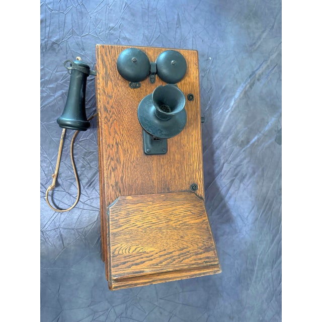 Late 20th Century American Electric Wood and Bakelite Antique Wall Crank Phone For Sale - Image 12 of 12