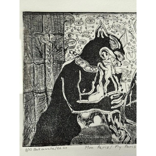 Late 20th Century Late 20th Century Jerry Difalco (1952-2021 Nj/Pa) Framed Etching Aquatint Print #8/10, "Mon Paris", Surreal Gargoyes For Sale - Image 5 of 10