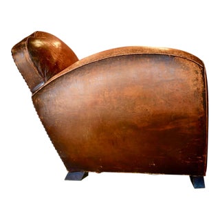 1930s Antique Leather French Club Chair For Sale