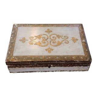 Florentine Jewelry Box With Green Velvet Interior For Sale