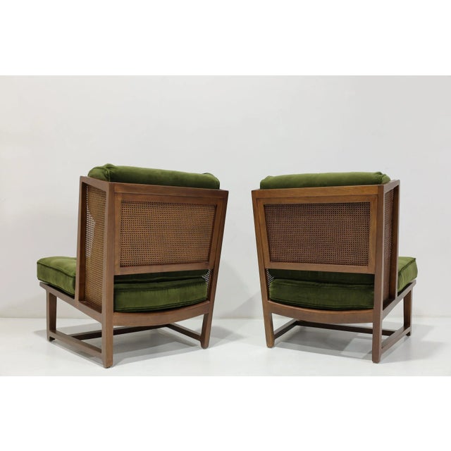 Mid-Century Modern Edward Wormley for Dunbar Wingback Model 6016 Chairs in Velvet - Set of 2 For Sale - Image 3 of 11