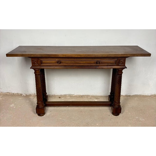 Spanish Walnut Console Table with Barley Twist Legs, 1940s For Sale - Image 6 of 16