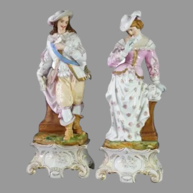 Antique Pair of French Porcelain Figural Statues & Plinths by G. R. Brevet, Circa 1880 For Sale - Image 12 of 12