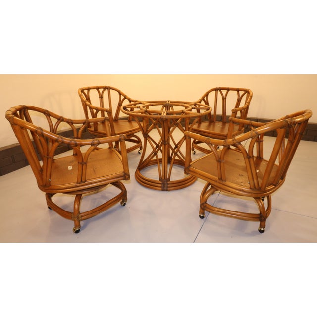 Mid 20th Century Mid 20th Century Ficks Reed Mid Century Rattan Dining Set, 6 Pieces For Sale - Image 5 of 18