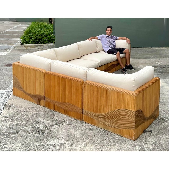 Tan Vintage Pencil Reed Wave Sectional For Sale - Image 8 of 9