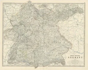 Antique Map of South-Western Germany by A. K. Johnston, 1865