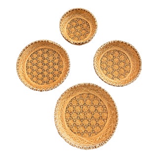 1960s Set of Four Petit Handwoven Bamboo Nesting Baskets For Sale