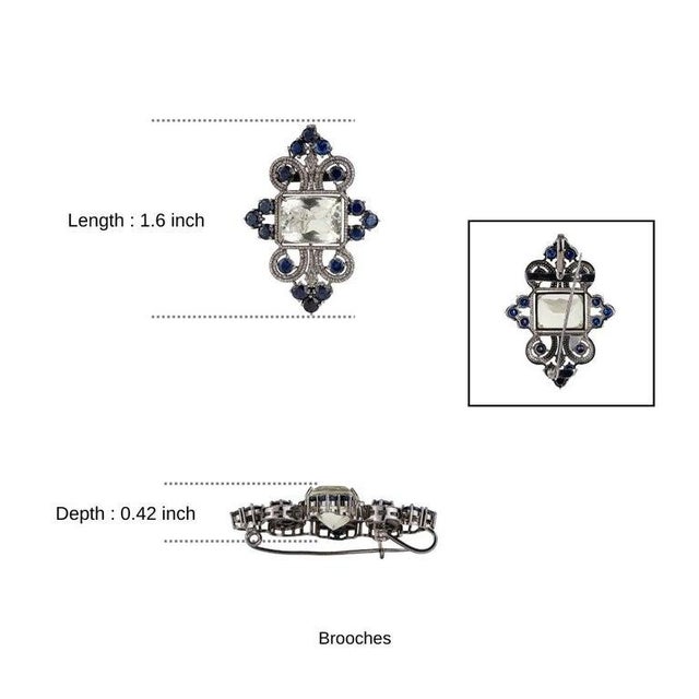 Vintage-Inspired Green Amethyst & Blue Sapphire Diamond Brooch Pendant For Sale - Image 11 of 13