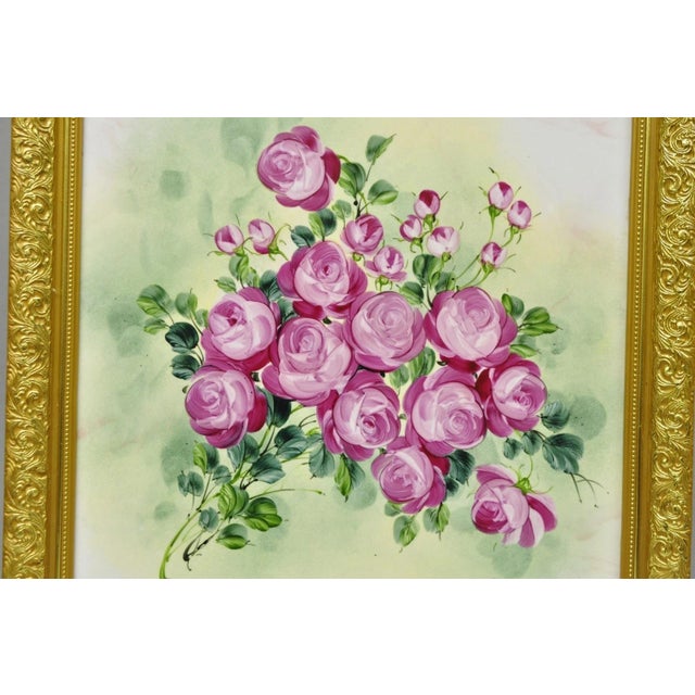 Late 20th Century Mary Wilson French Hand Painted Porcelain Plaque Pink Rose Flower Painting (A) For Sale - Image 4 of 17