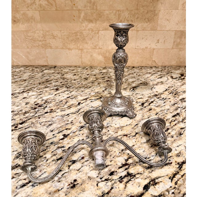 Vintage Wm. Rogers & Son Victorian Rose Silverplate Convertible Candelabrum For Sale - Image 4 of 4