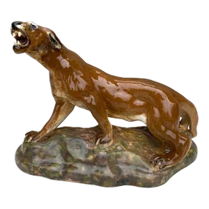 Large Majolica Mountain Lion Clement Massier, Circa 1890