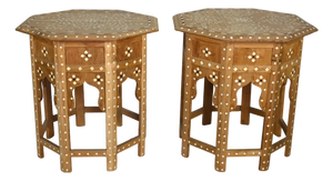 1990s Royal Mandala Inlay Octagonal End Tables - Set of 2