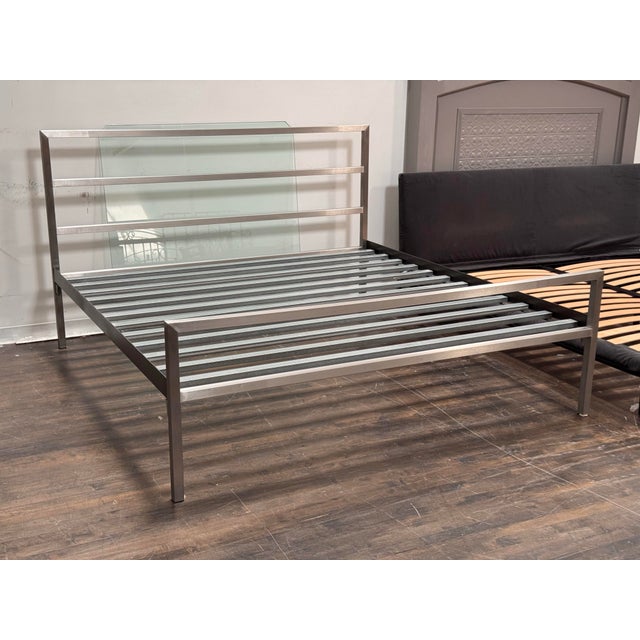 Eastern King Size Room & Board Stainless Steel Parsons Bed Frame For Sale - Image 10 of 12
