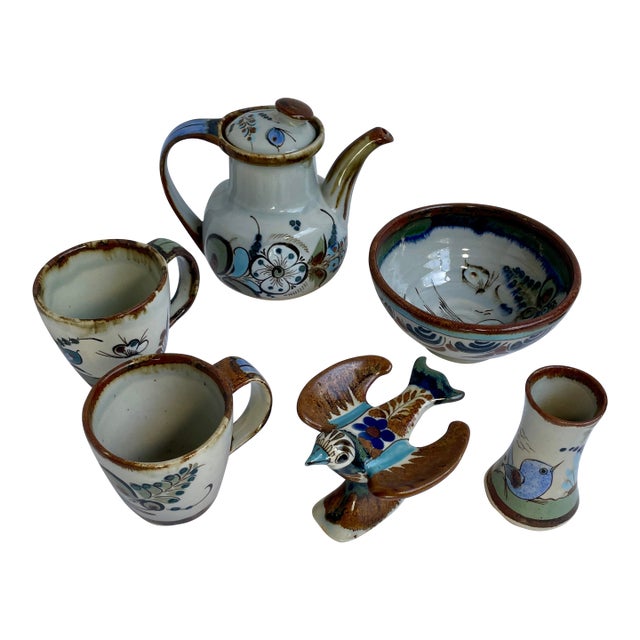 1960s Hand-Painted Mexican Tonala Pottery by Ken Edwards Collection - Set of Six For Sale