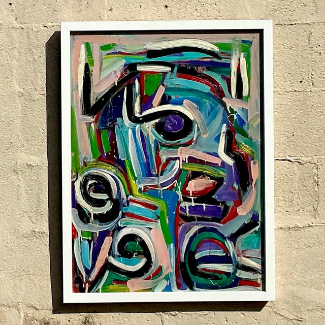 Vintage Boho 1996 Original Abstract on Board For Sale - Image 4 of 10