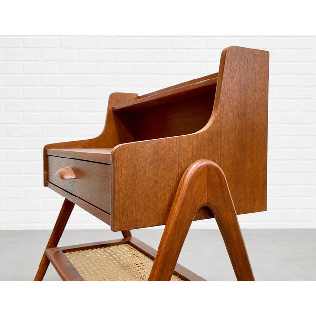 1960s Mid Century Modern Handcrafted Caned Teak Cabinet / Entryway Table For Sale - Image 13 of 14