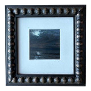 2025 Mia Bergeron Original Painting, “Reflection”, Moon Over Ocean at Night, Framed For Sale