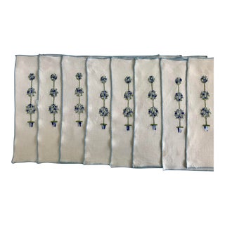 Vintage Embroidered Linen Topiary Placemats - Set of 8 For Sale