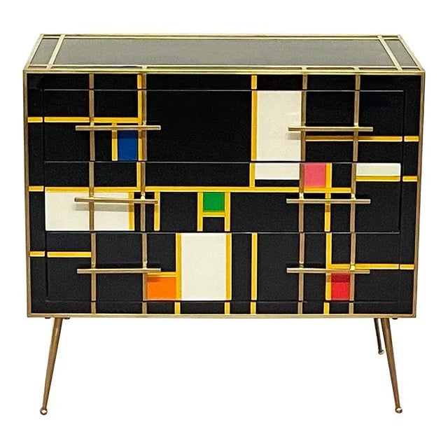 Wood Vintage Black Glass Dresser For Sale - Image 7 of 7