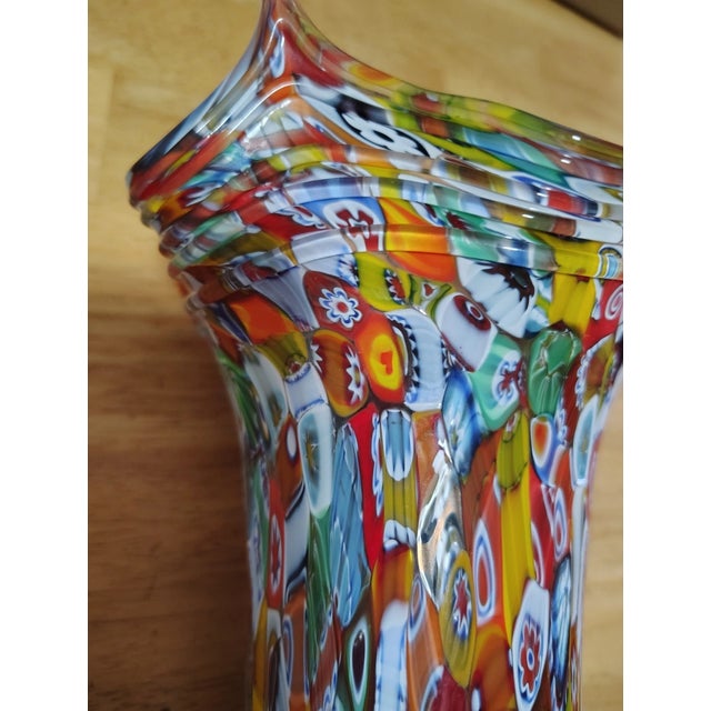 Mid-Century Modern Vintage Murano Style Millefiori Fazzoletto Handkerchief Glass Vase For Sale - Image 3 of 4