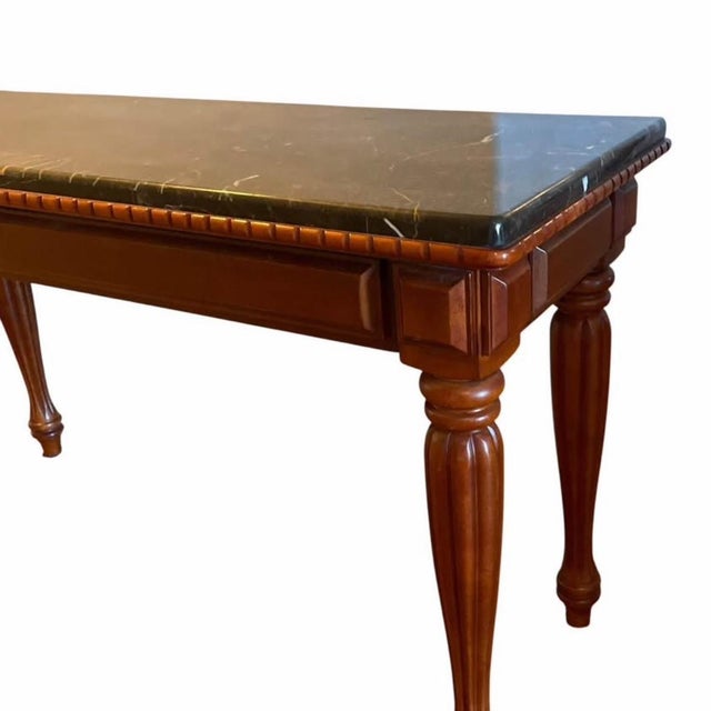 Traditional Elegant Cherry Wood Side / Sofa Table W/ Stunning Marble Top For Sale - Image 3 of 9