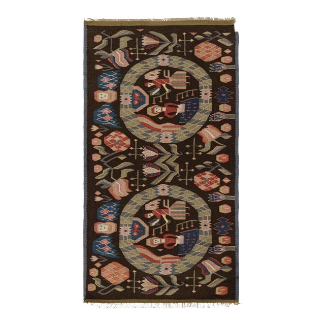 Antique Swedish Rollakan Tapestry With Pictorials and Florals, From Rug & Kilim For Sale