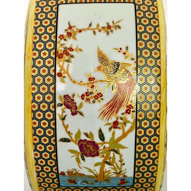 Wood Intricate Chinese 'Yongzheng' Style Moon Vase With Red Ground, Flowers, Dragons and Dolphins With Wood Platform Stand For Sale - Image 7 of 13