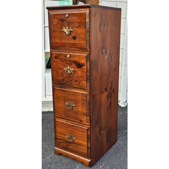 Late 20th Century Four-Drawer Solid Pine Filing Cabinet With Locks and Keys For Sale - Image 4 of 9