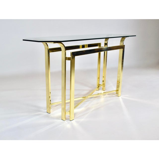1970's Brass & Glass Console Table, Milo Baughman Attr: Dia For Sale - Image 10 of 13