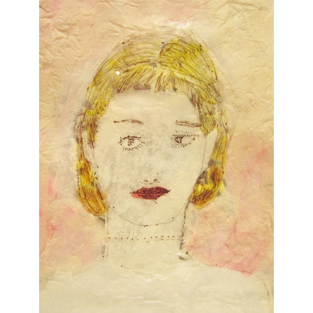 Wood Rare Mixed Media Portrait Painting Attributed to Alexandra Grant and Signed For Sale - Image 7 of 8