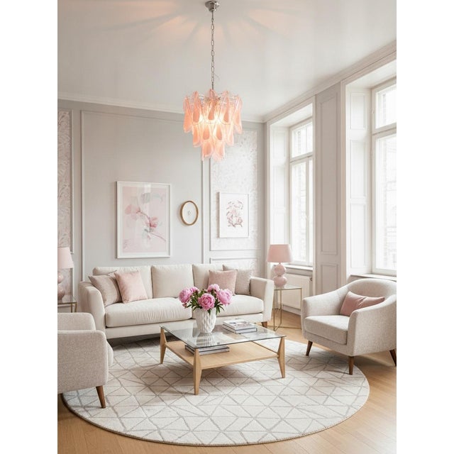 Italian Vintage Pink Murano Glass Lattimo Rondini Chandelier, 1990s For Sale - Image 4 of 17