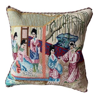 Chinoiserie Needlepoint Pillow For Sale