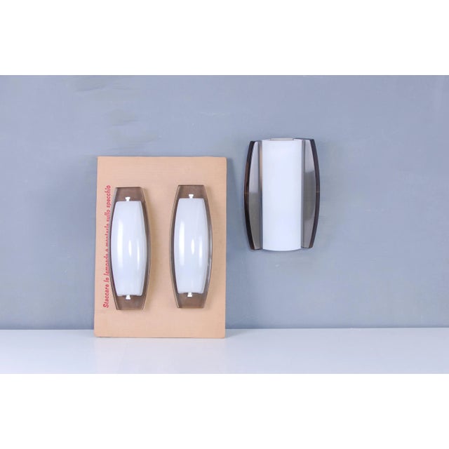 Smoked & Opaline Glass Sconces from Veca, 1970s, Set of 3 For Sale - Image 15 of 15
