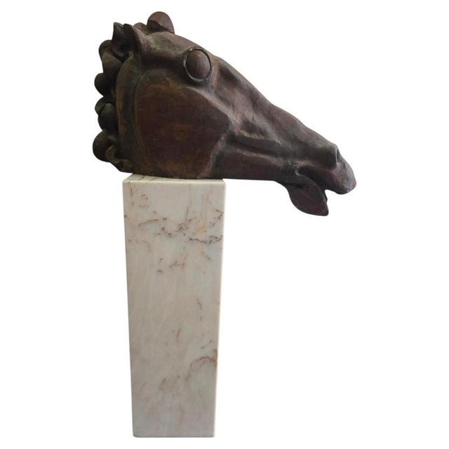Alfredo Lanz, Classical Greek Head on Marble Base, 1970, Terracotta For Sale - Image 11 of 11