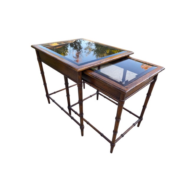 Thomasville Vintage Faux Bamboo Nesting Stacking Tables Hollywood Regency Glass For Sale - Image 10 of 18