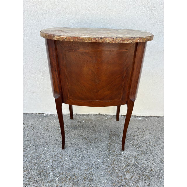 Brown Antique French Louis XV or Louis XVI Style Kidney-Shaped Marquetry Commode / Side Table With a Marble Top For Sale - Image 8 of 12